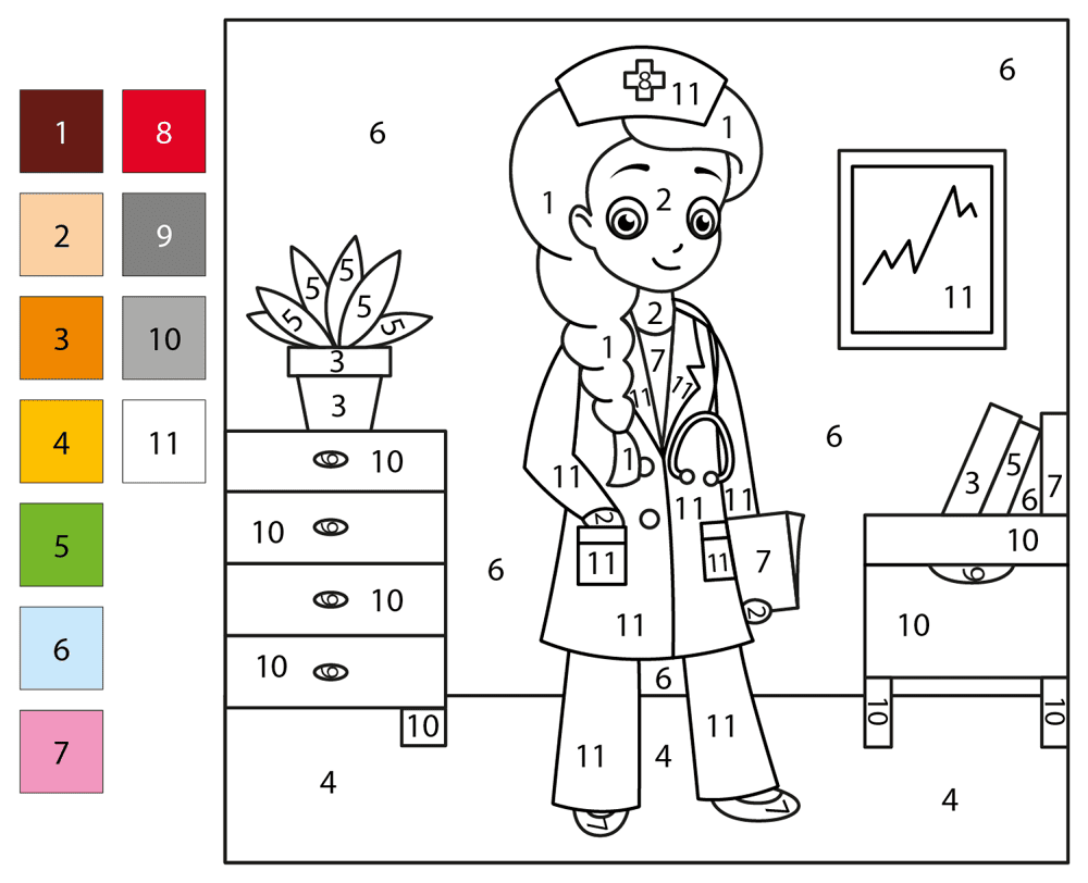 Nurse Color By Number Coloring Page Md Coloring Page — Free Printable — free printable coloring page